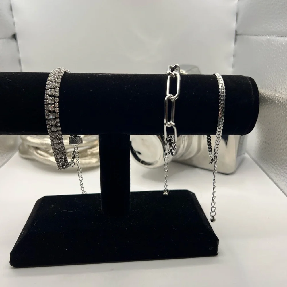 Set of 3 Stainless Steel & Crystal‎ Bracelets NEW